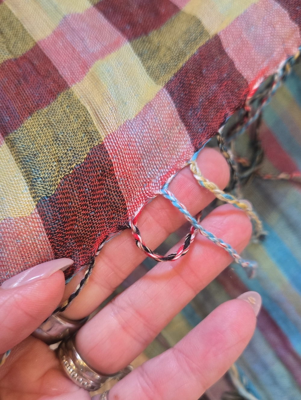 New Neiman Marcus Raj Oversized Reversible Plaid Fringed Edge Shawl/Scarf - Picture 5 of 10